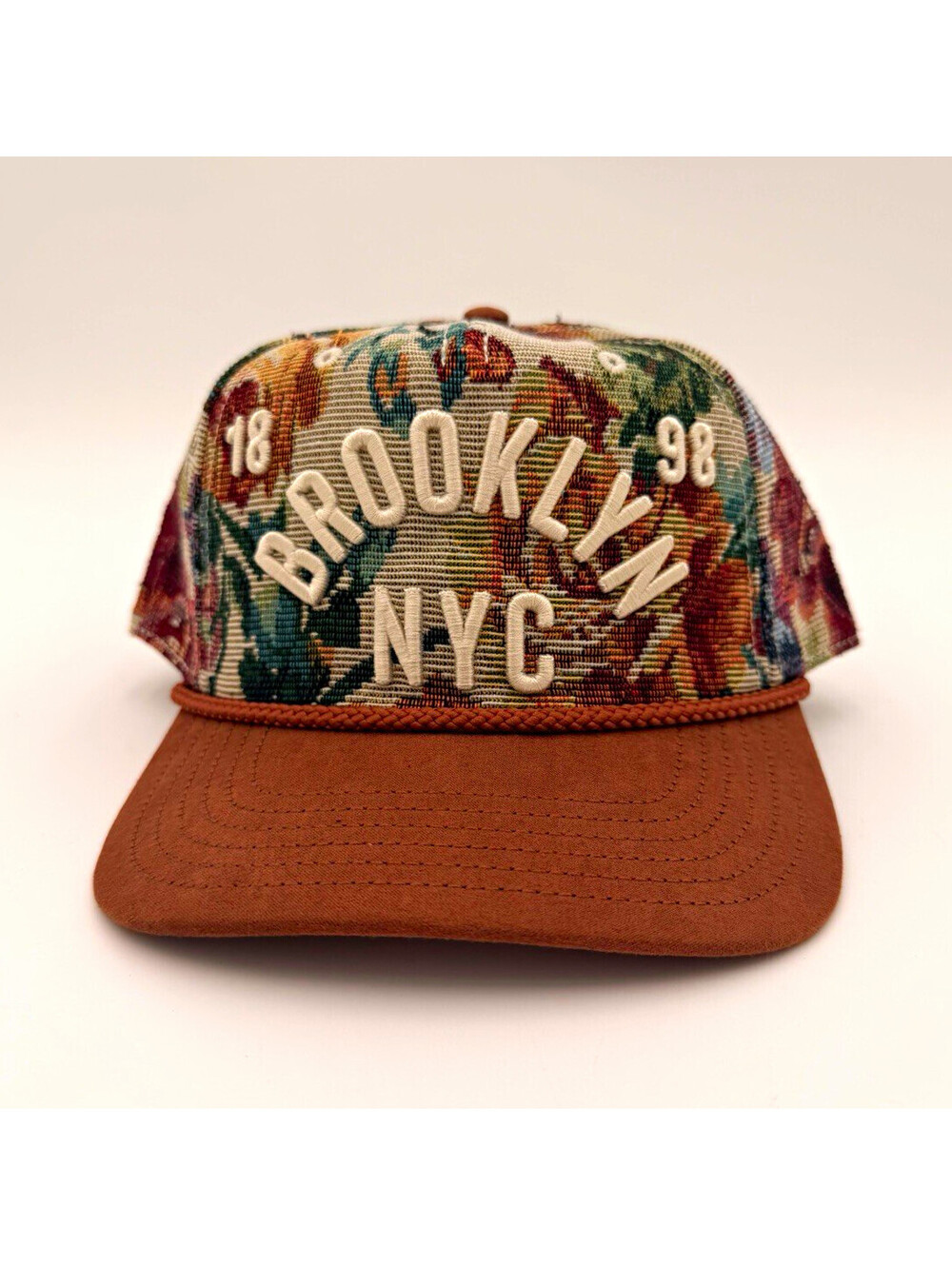 MAD Brooklyn NYC Floral Baseball Cap Brown/Multicolor Adjustable One Size
